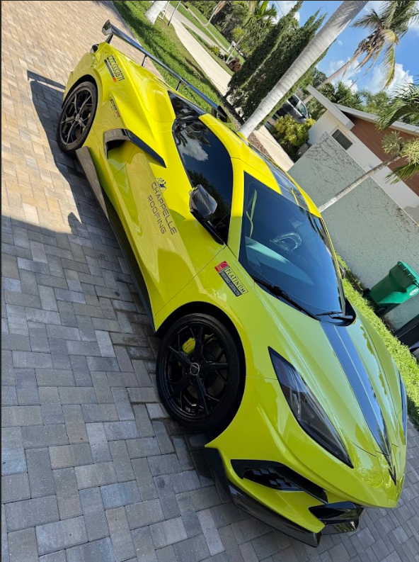 Freshly detailed yellow Corvette C8 showcasing our premium detailing services